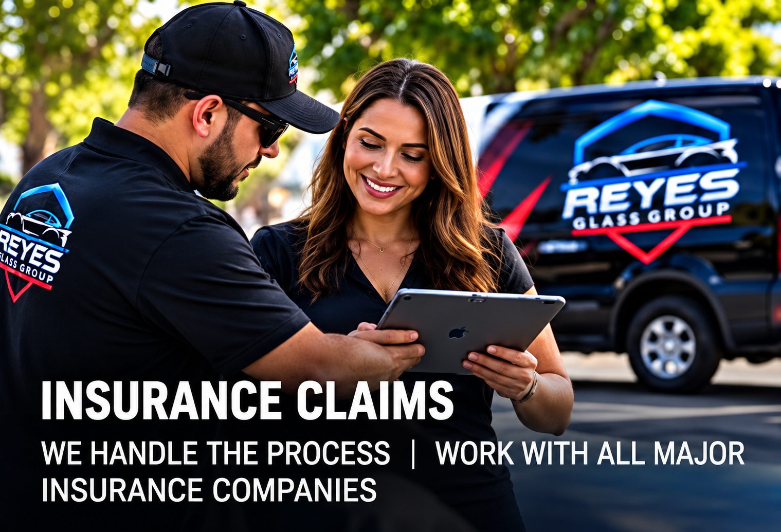 Reyes Glass Group technician helping a customer with an insurance claim