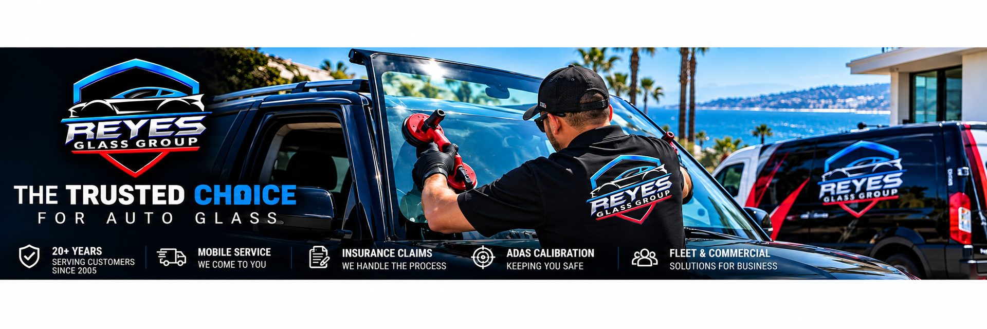 Reyes Glass Group technician installing a windshield, the trusted choice for auto glass