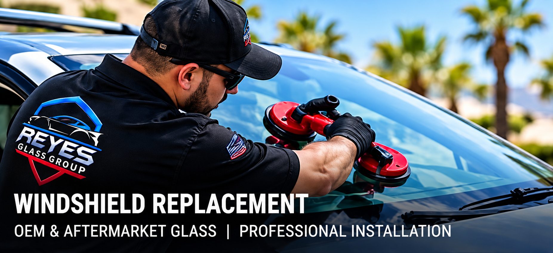 Reyes Glass Group technician installing a new windshield